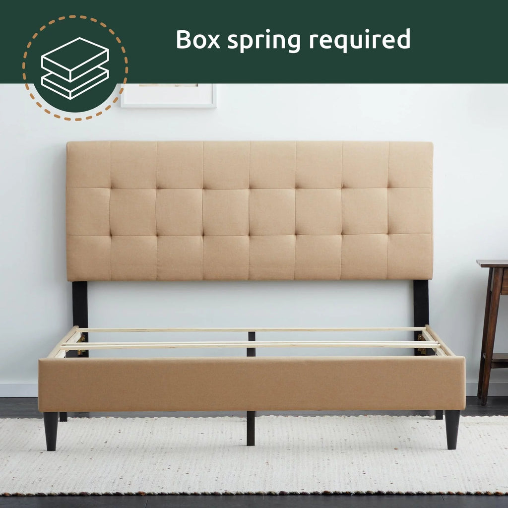 Beige Tufted Upholstered Bed, Twin M23518