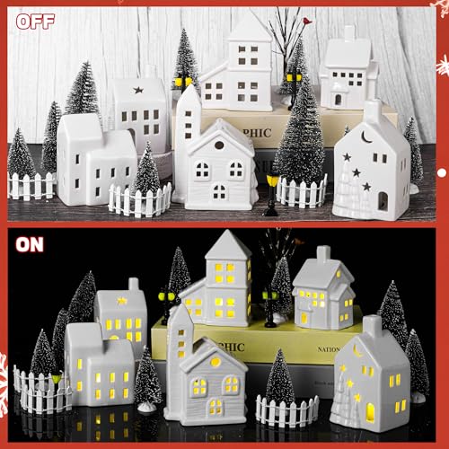37 Pieces Porcelain Christmas Village Sets with Remote Control LED Tealights T9900