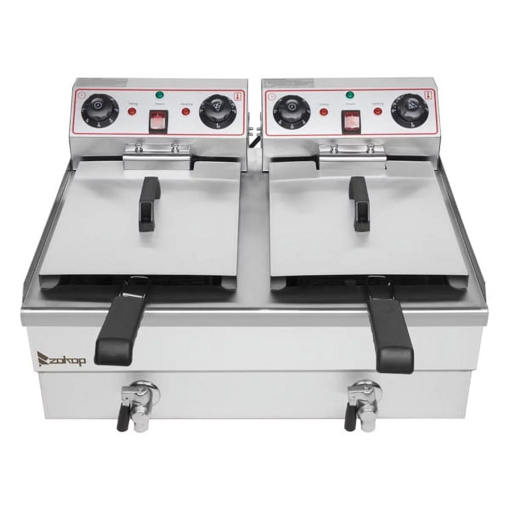 16.9QT Stainless Steel Double Tank Deep Fryer 3400W G91173