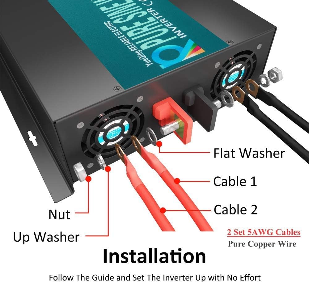 2000W 12V 120V Pure Sine Wave Power Inverter with 2 AC Outlets Y944300