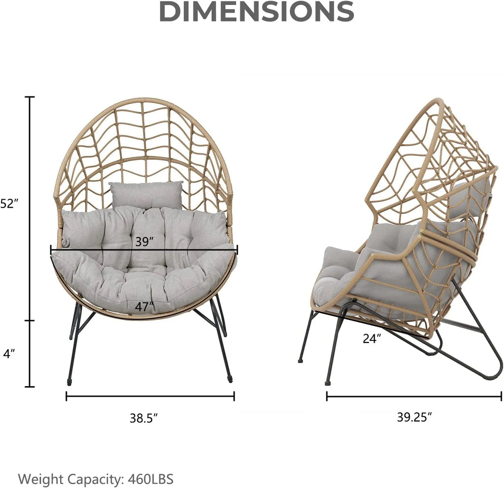Oversized Wicker Egg Chair with Stand and Cushion O279