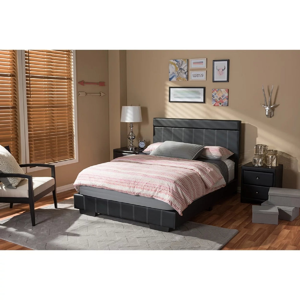 Black Faux Leather Full Size Platform Bed N90853