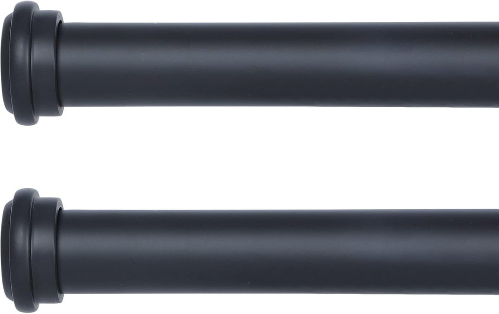 Black 28-48 inch Adjustable Single Curtain Rods with End Cap Finials, 1 inch Diameter, 2 pack O177166