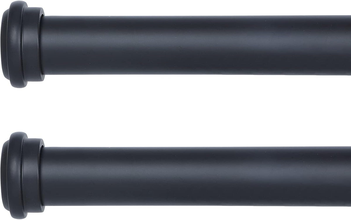 Black 28-48 inch Adjustable Single Curtain Rods with End Cap Finials, 1 inch Diameter, 2 pack O177166