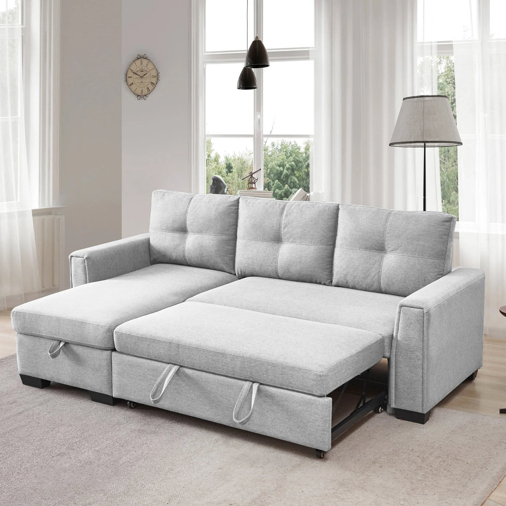 Light Grey L-Shape Pull-Out Sleeper Sectional Sofa X608