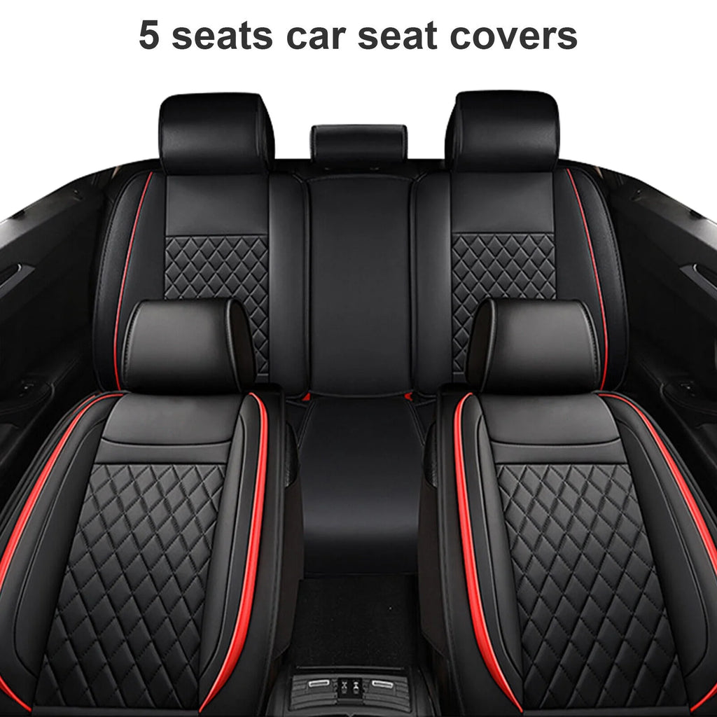 5 Seats PU Leather Car Seat Covers with 4 Pillows Black+Red M349340