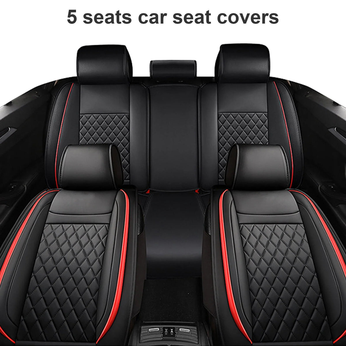 5 Seats PU Leather Car Seat Covers with 4 Pillows Black+Red M349340