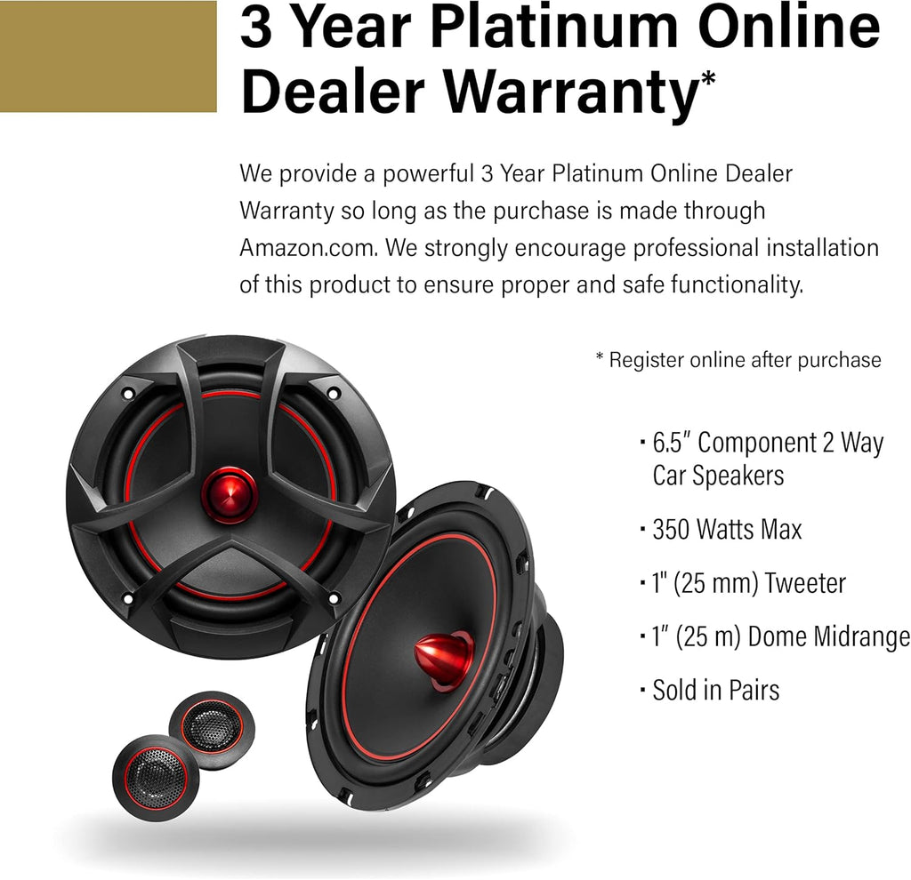 6.5 Inch 2 Way Component Car Speakers, 350 Watts Per Pair M247444
