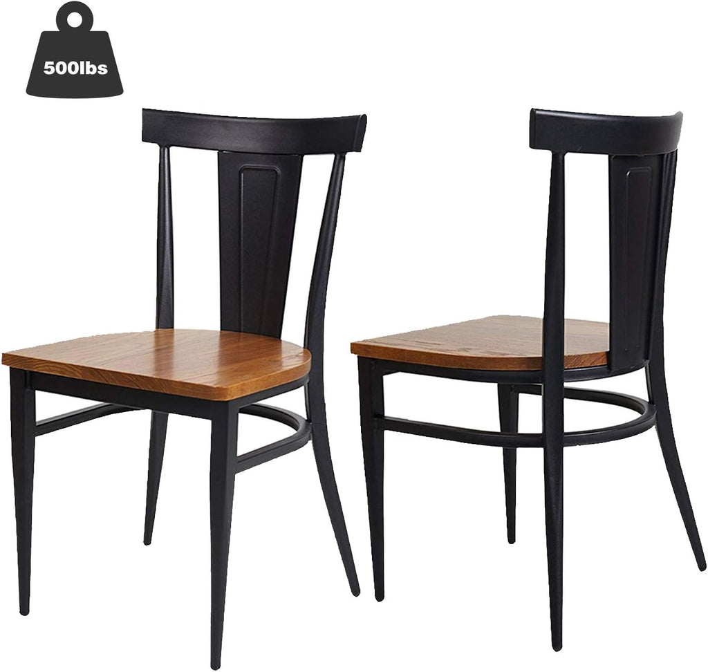 Black Metal Dining Chairs with Solid Wooden Seat, Set of 2 E495124