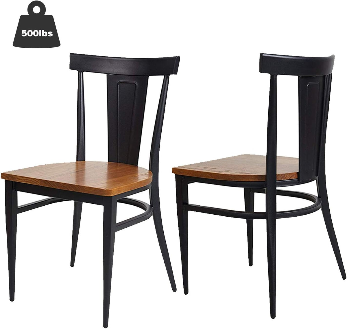 Black Metal Dining Chairs with Solid Wooden Seat, Set of 2 E495124