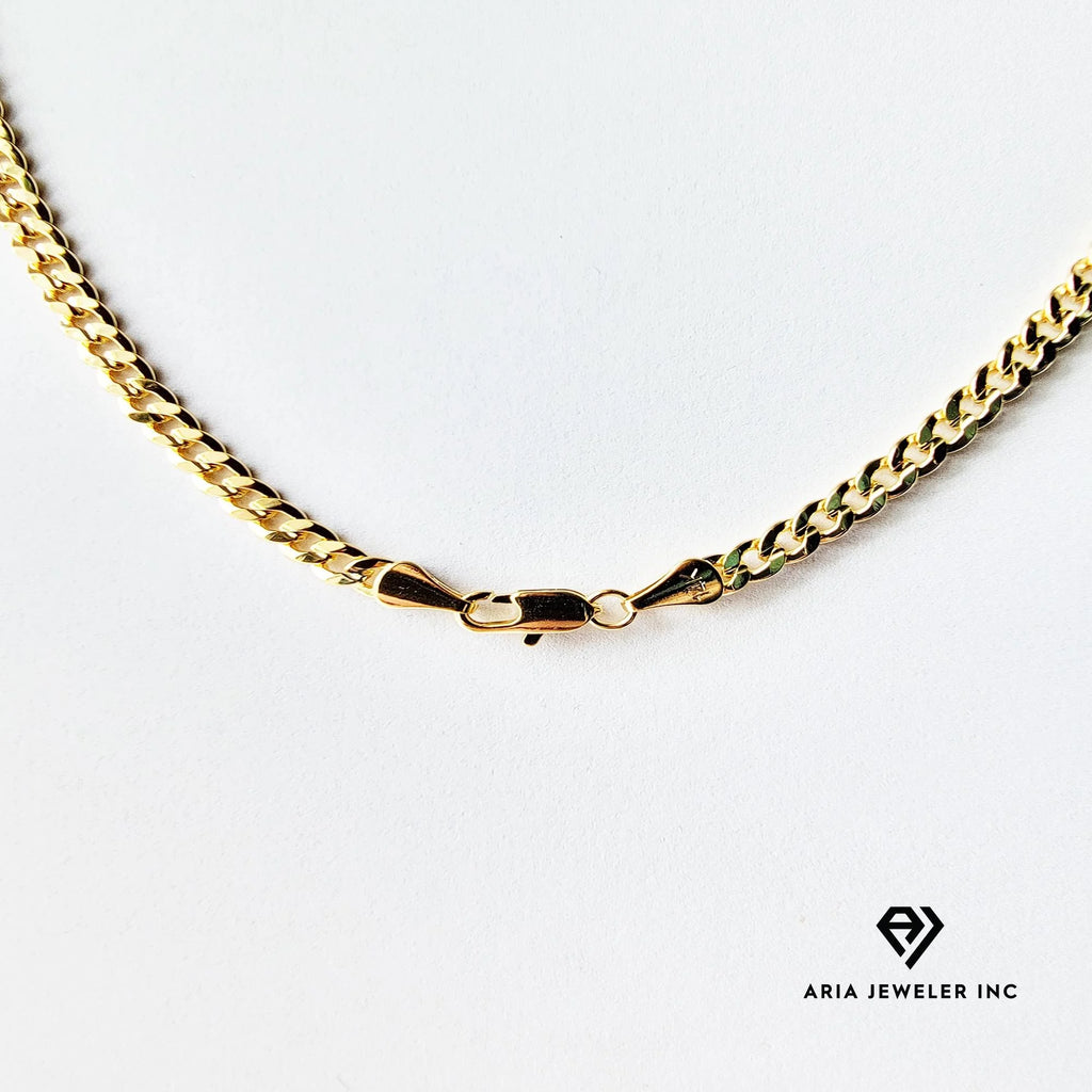14k Bonded Gold Necklace with Pink Rose Square Pendant, 14K Cuban Chain Necklace E62314