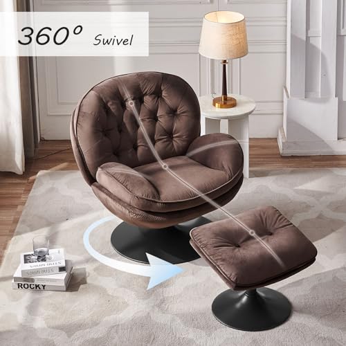 Velvet Swivel Accent Chair with Ottoman Set A3585