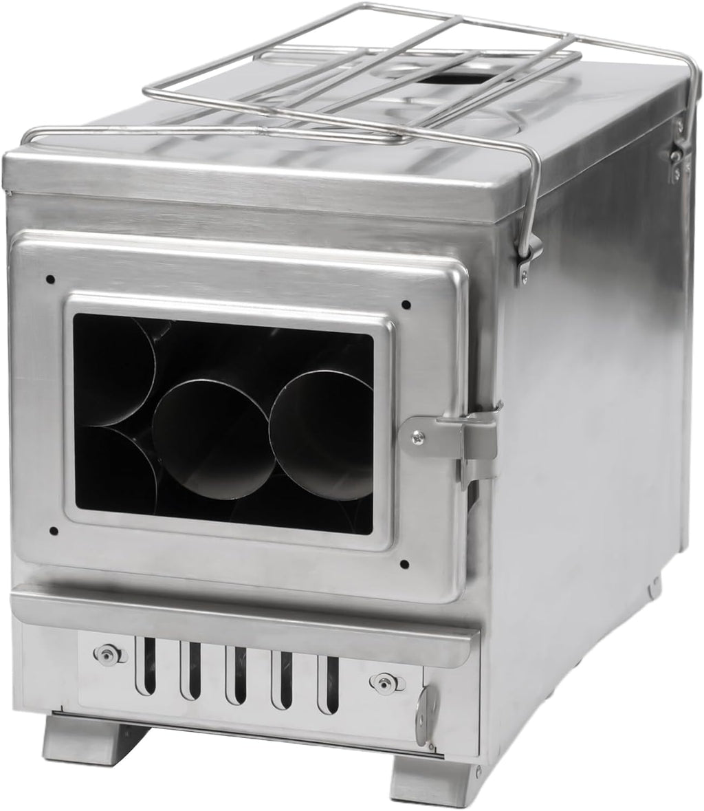 Camping Tent Stove with Large Firebox, View Glass, Pipes and Slide Air Intake Valve P4263