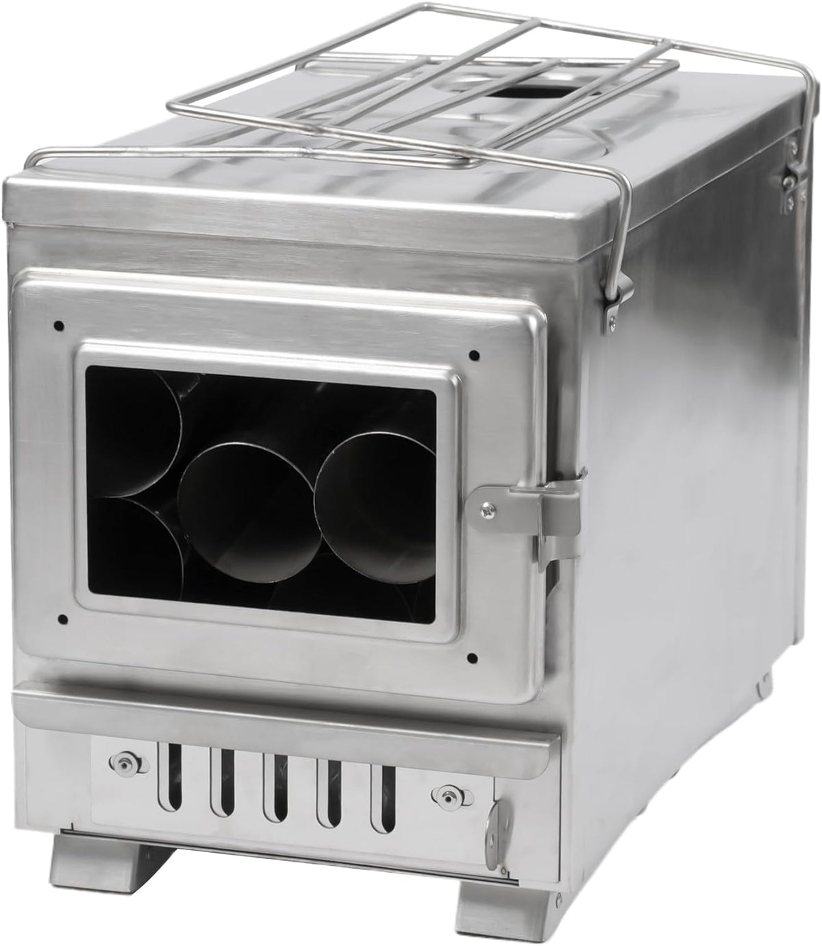 Camping Tent Stove with Large Firebox, View Glass, Pipes and Slide Air Intake Valve P4263