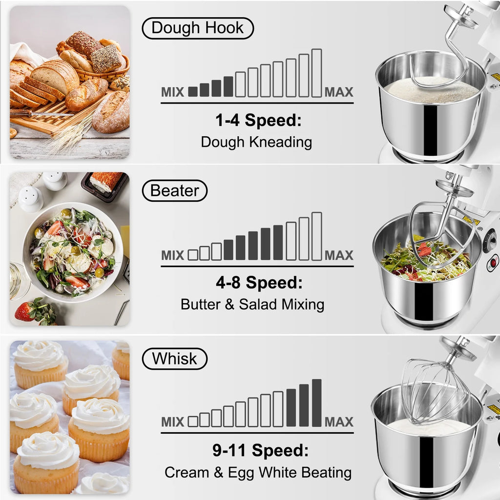 600W 11 Speed Tilt Head Stand Mixer 7.4 Quart Bowl 3 Attachments R78509