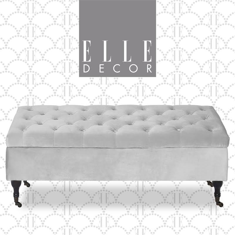Tufted Storage Bench in French Pearl Gray Velvet S280