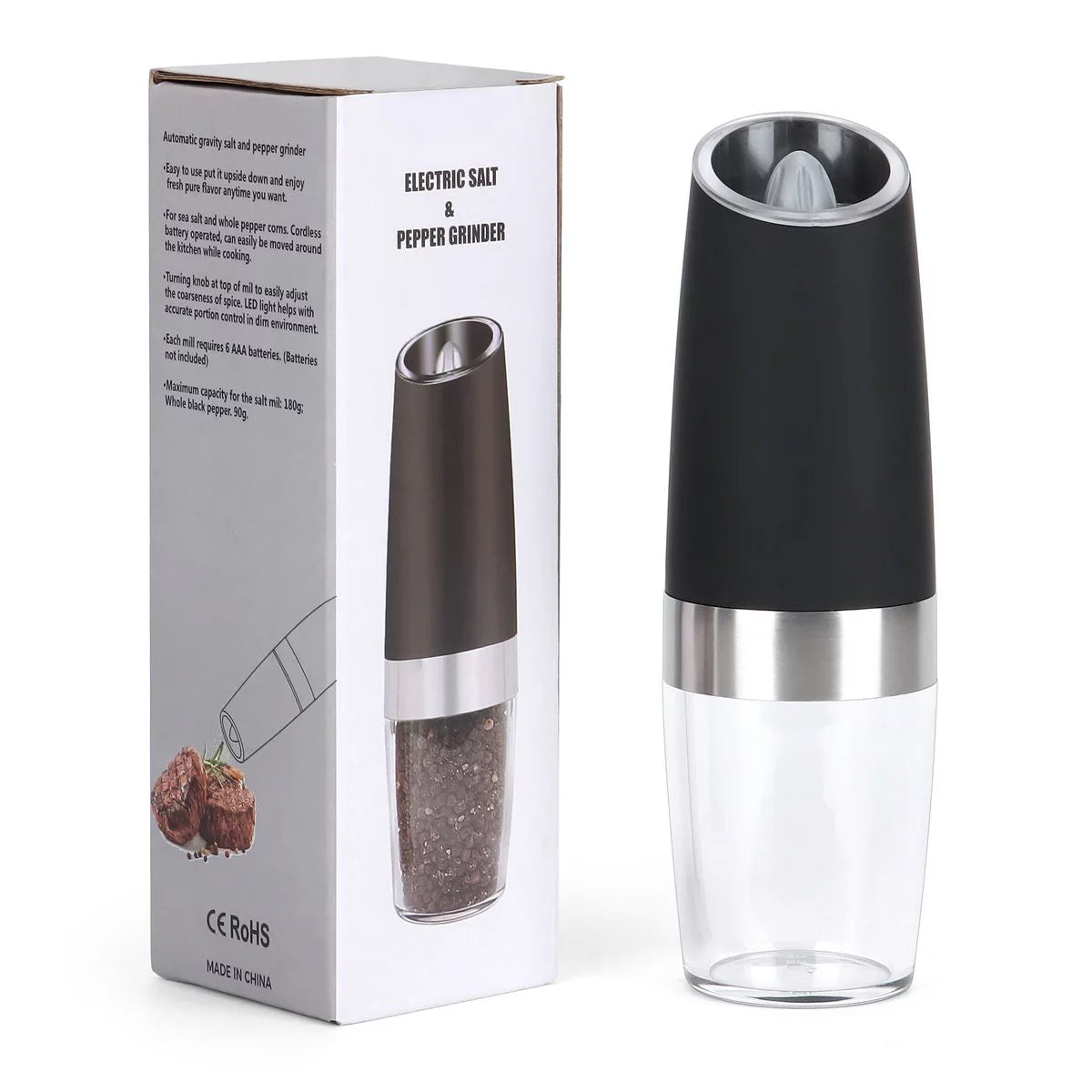2 Pack Electric Salt and Pepper Grinder Set with Adjustable Coarseness O8877