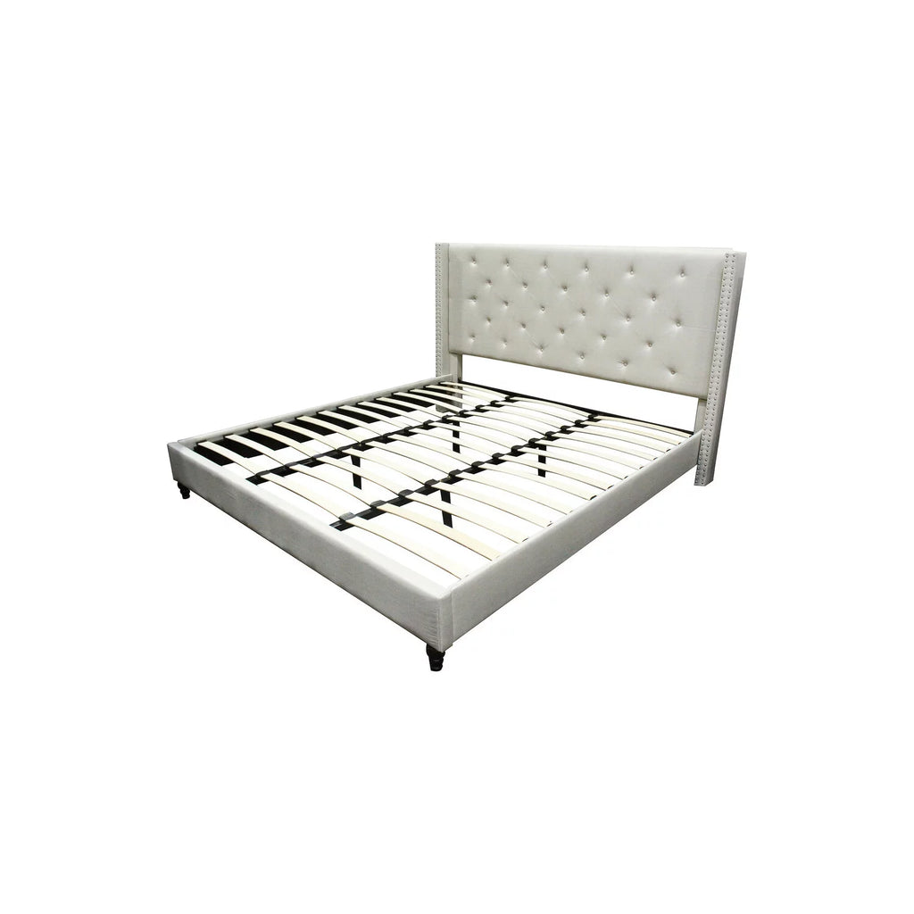 Beige Fabric Upholstered Wingback Platform Bed G698