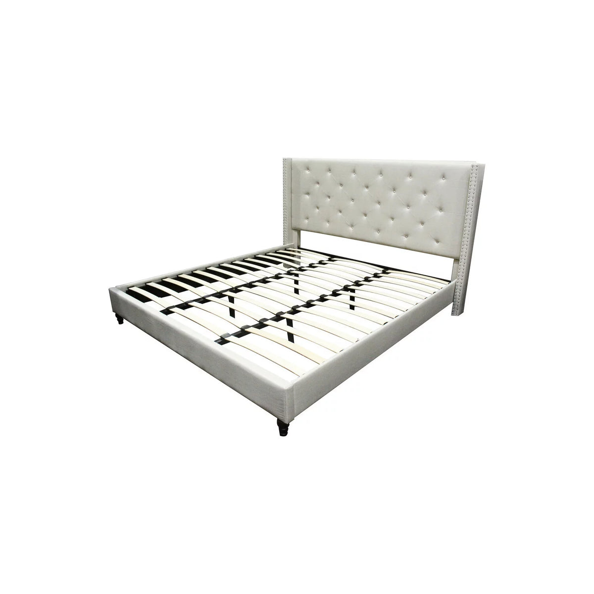 Beige Fabric Upholstered Wingback Platform Bed G698