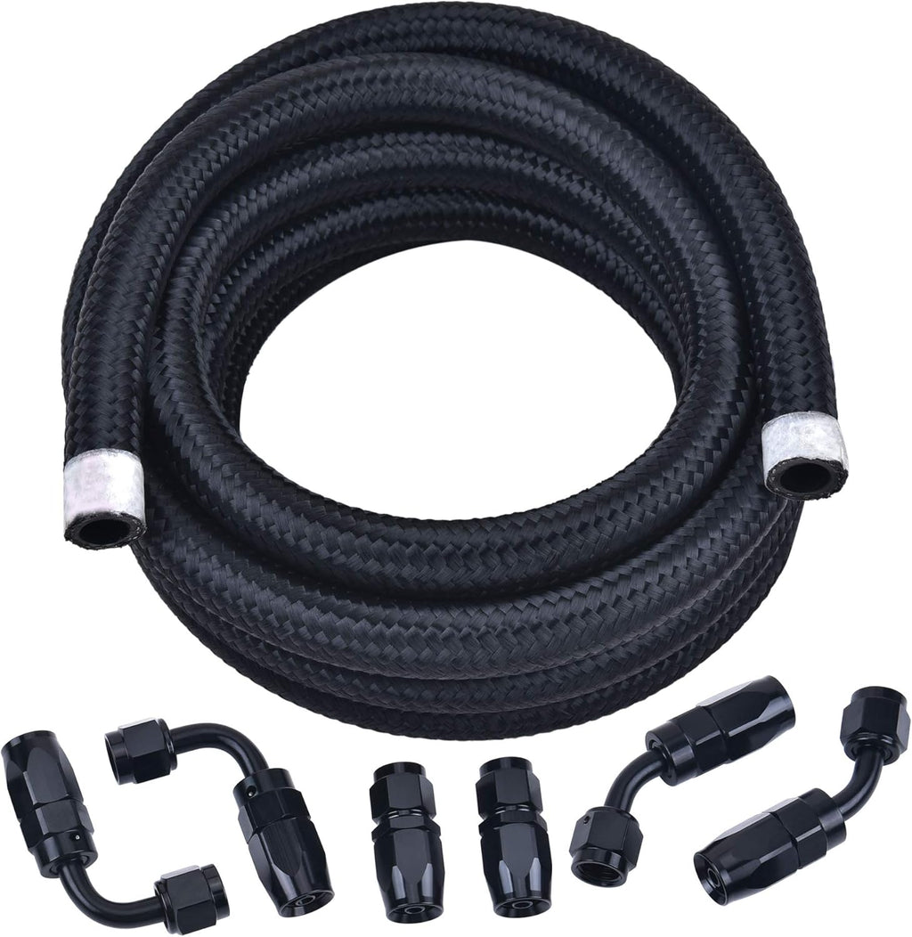 6AN Nylon Braided Fuel Hose Kit 10FT Black Pack of 2 J63007