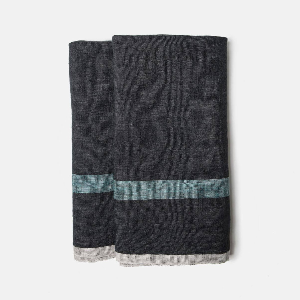 Charcoal/Aqua Laundered Linen Tea Towels, Set of 2 H7862