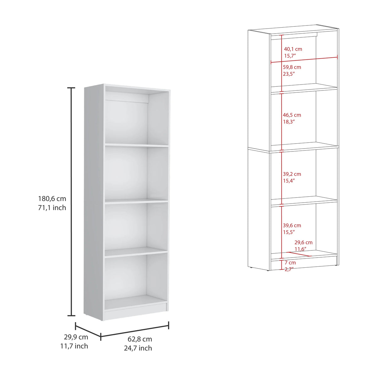 3 Piece Living Room Set with 3 Bookcases, White Y522