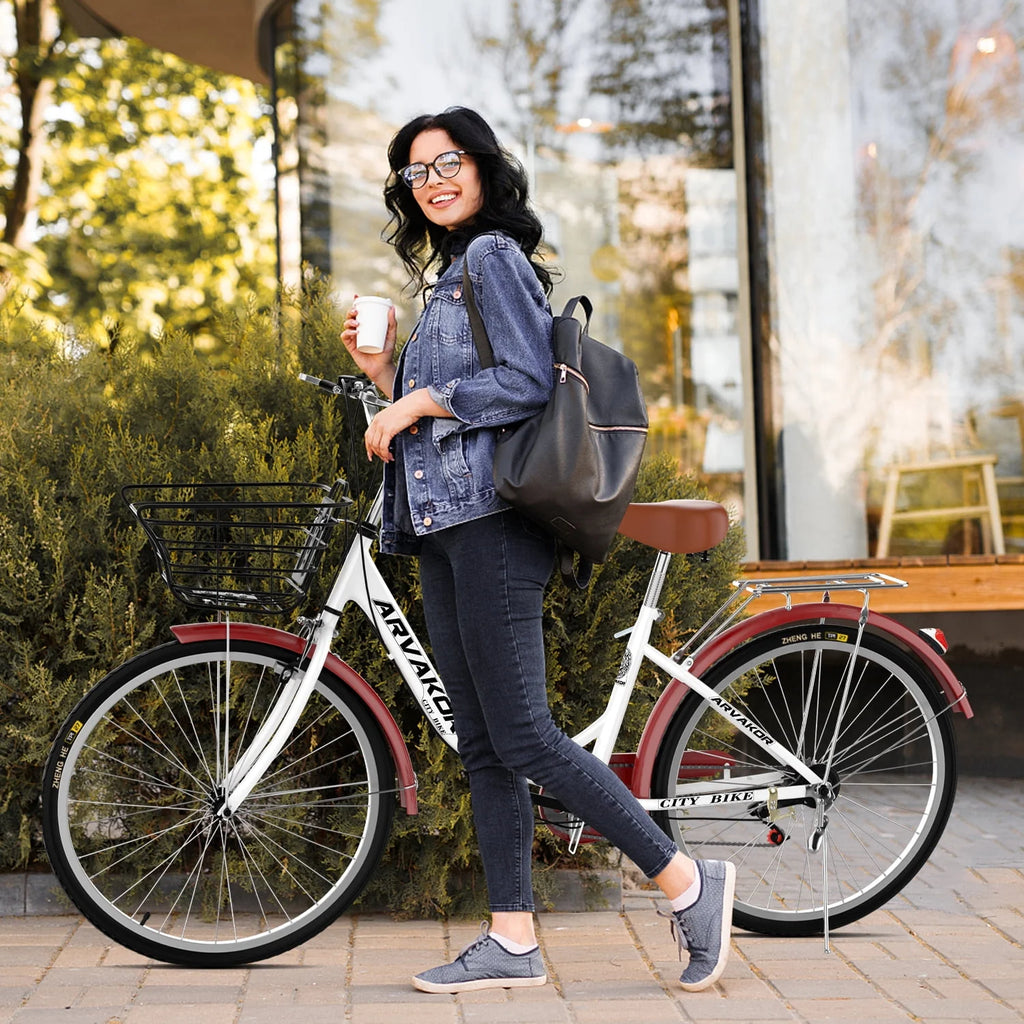 26 Inch White Cruiser Bike L666