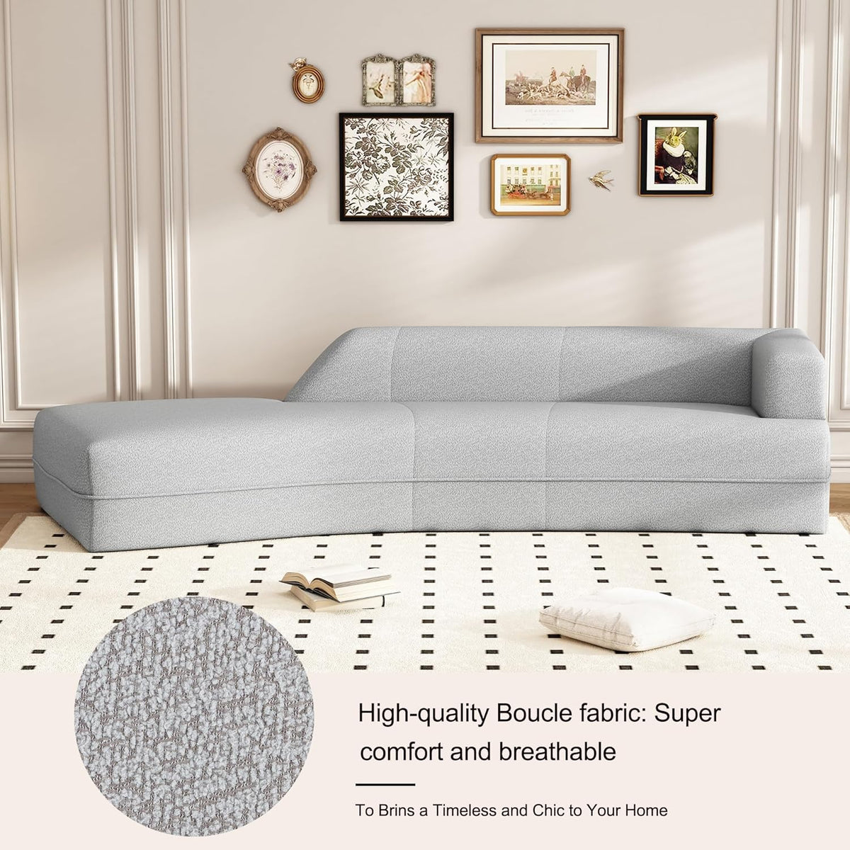 Gray Boucle Curved Sofa with Chaise Lounge L35292