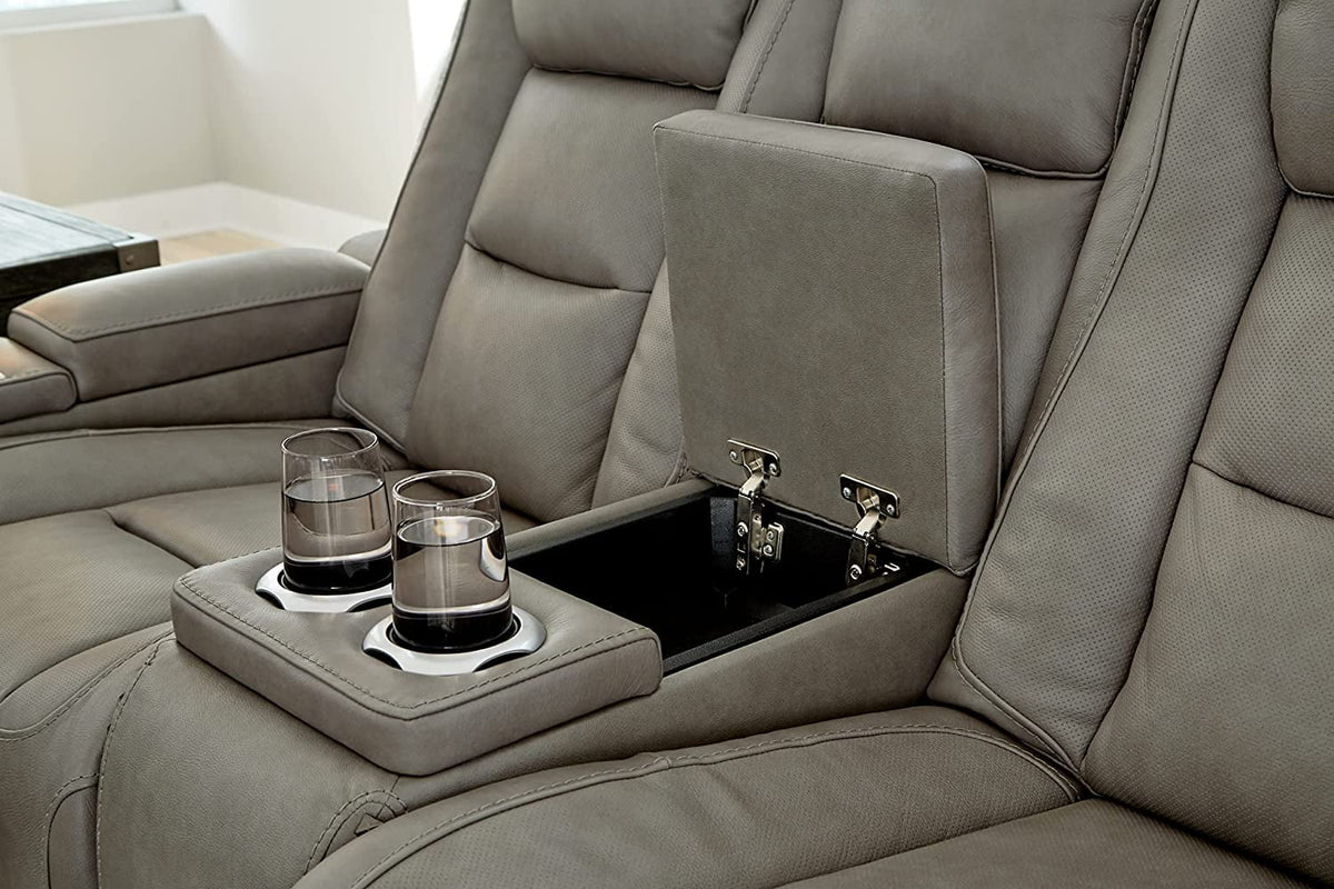 Gray Leather Power Reclining Loveseat Q44221