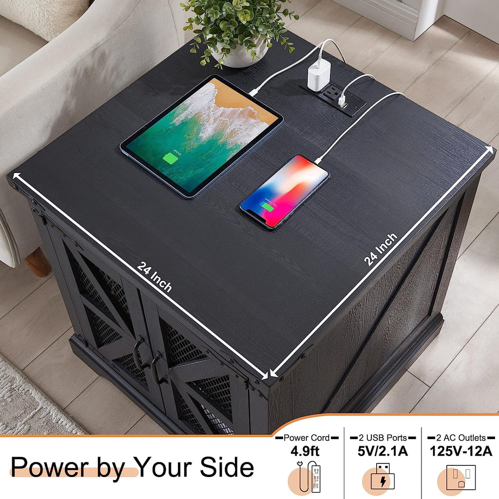 Black Nightstand with Charging Station R629508