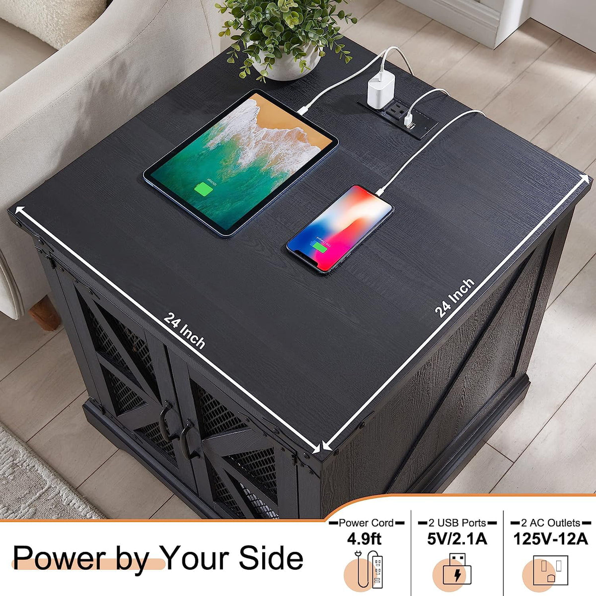 Black Nightstand with Charging Station R629508