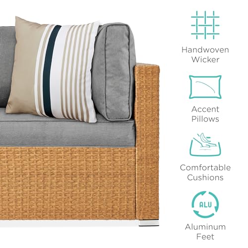 7-Piece Wicker Outdoor Sectional Set with Pillows and Coffee Table T497210