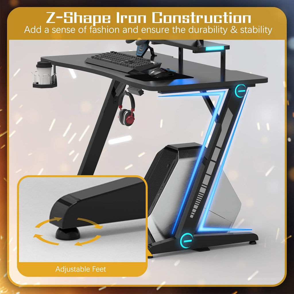 Z-Shaped Gaming Desk with Monitor Stand & Carbon Fiber Surface S30100