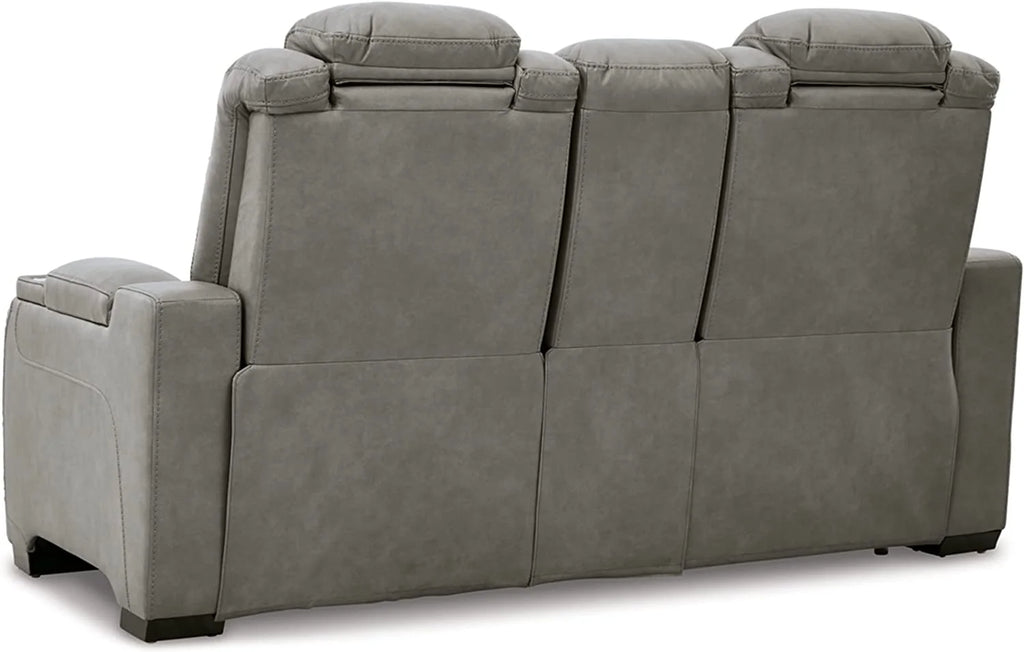 Gray Leather Power Reclining Loveseat Q44221
