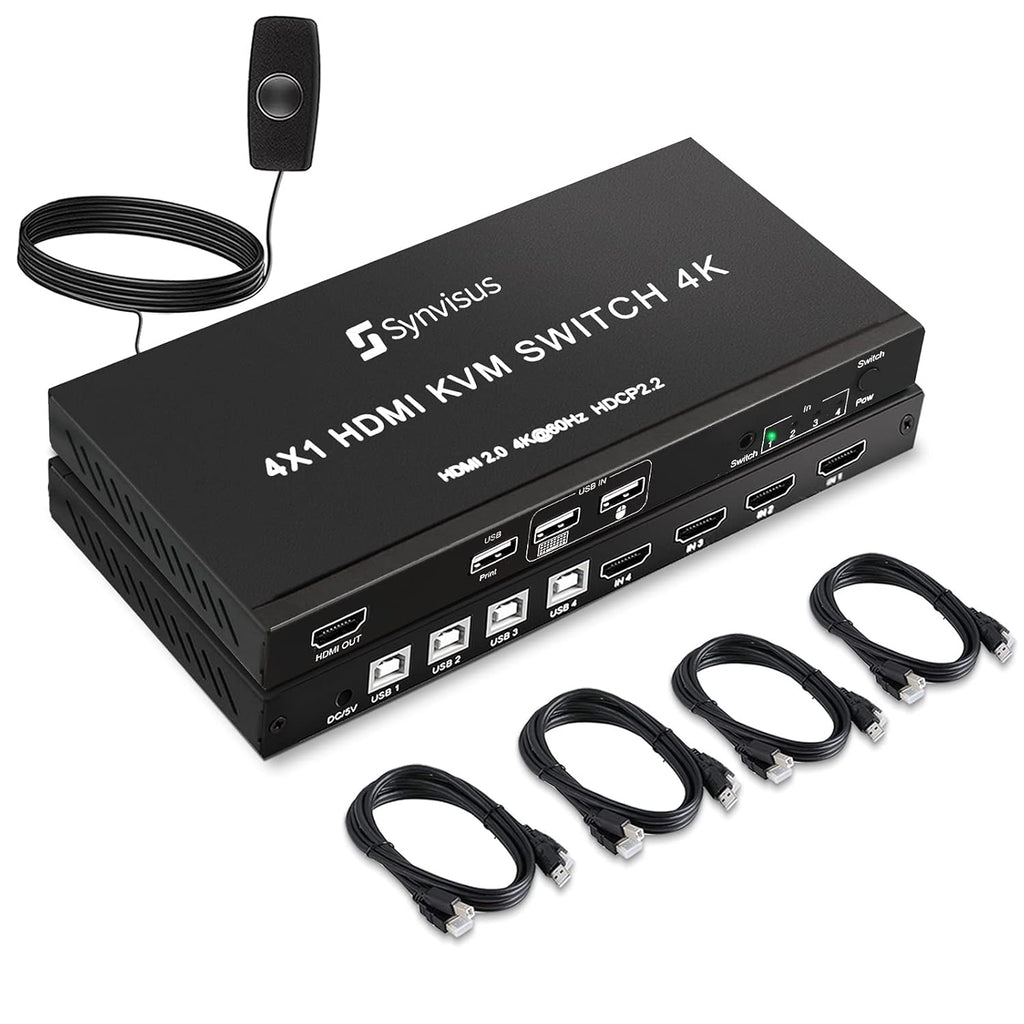 4 Port HDMI KVM Switch, 4K@60Hz, 4 in 1 Out N33591