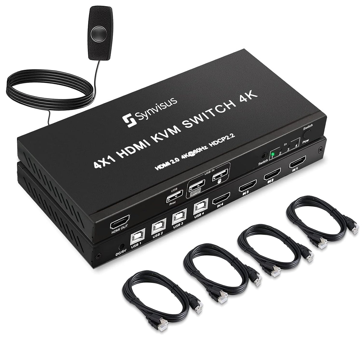 4 Port HDMI KVM Switch, 4K@60Hz, 4 in 1 Out N33591