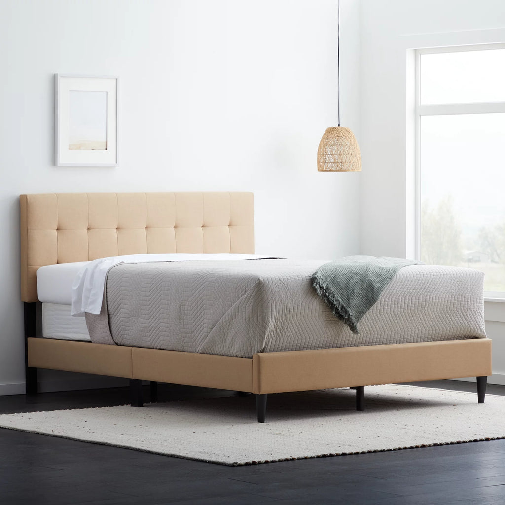 Beige Tufted Upholstered Bed, Twin M23518