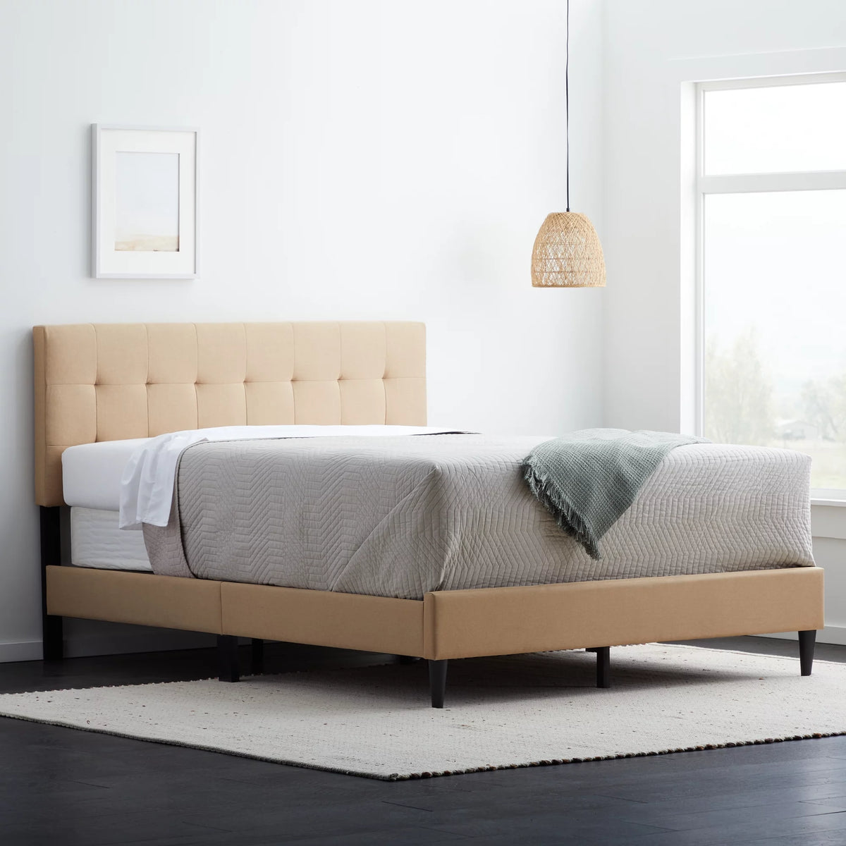 Beige Tufted Upholstered Bed, Twin M23518