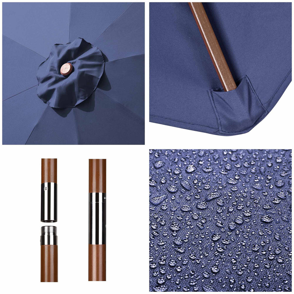 9ft Wooden Pole Patio Umbrella 8 Ribs J741804