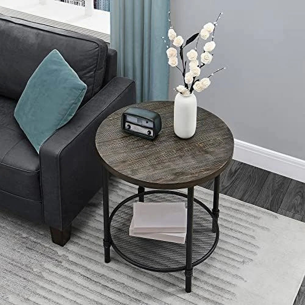 Round Coffee Table with Casters Metal Legs Solid Wood Brushed Black G987696