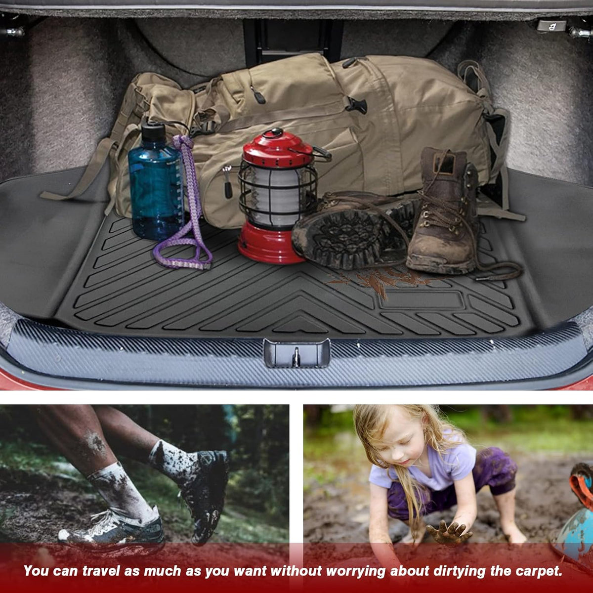 Black All Weather Waterproof TPV Rear Trunk Cargo Mat, Pack of 2 D546914