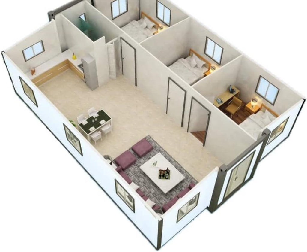 40FT Portable Prefab House with 3 Bedroom 1 Bathroom and Kitchen J447068