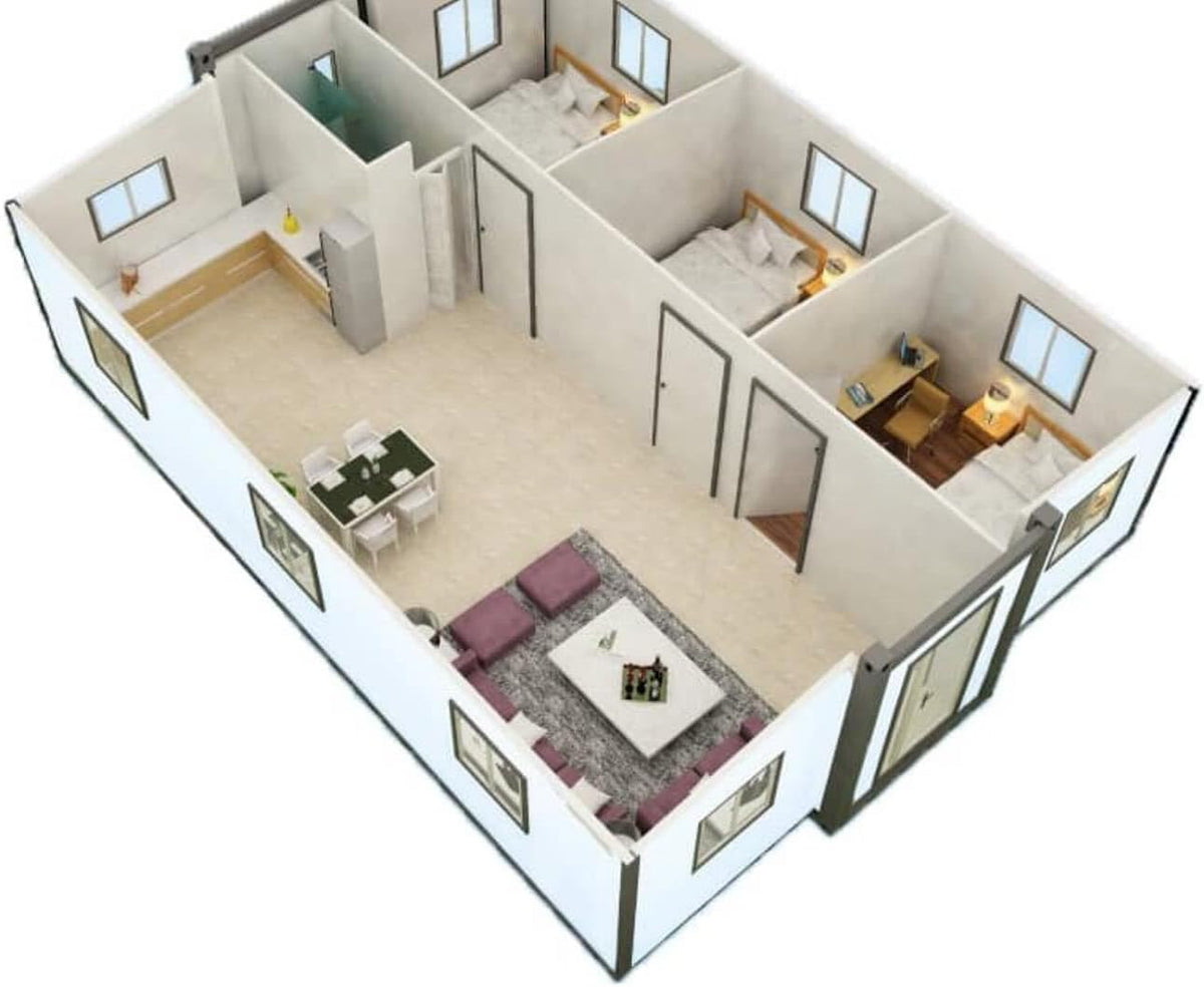 40FT Portable Prefab House with 3 Bedroom 1 Bathroom and Kitchen J447068