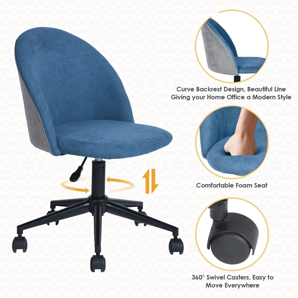 Blue Adjustable Swivel Fabric Upholstered Armless Task Chair N25495