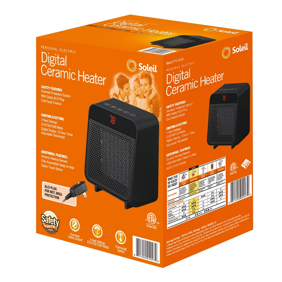 Electric Digital Ceramic Heater 1500W Black U944