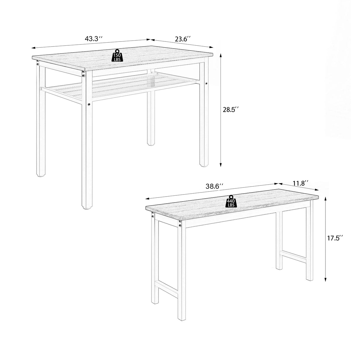 3-Piece 43 Inch Farmhouse Dining Table Set with 2 Benches I98317