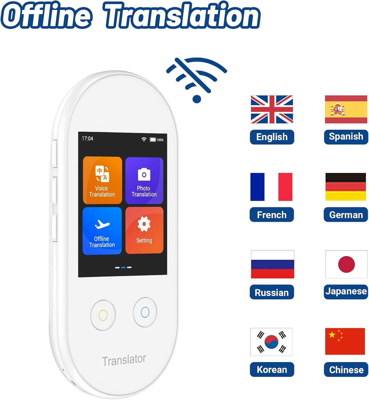 White AI Language Translator Device with Picture Translation 108 Languages Z790947