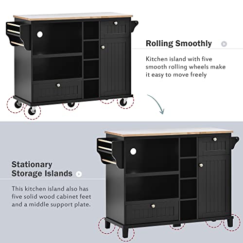 White Rolling Kitchen Island Cart with Wood Top and 2 Drawers M218737