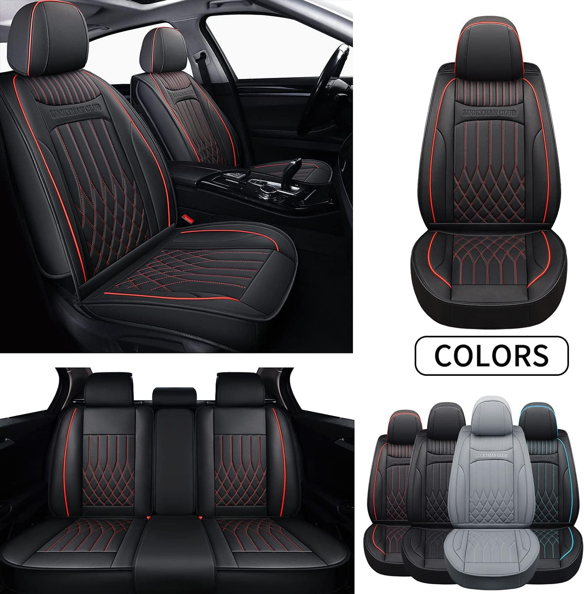Universal Car Seat Covers Full Set Black/Red H6972
