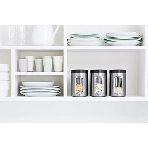 3-Piece Window Canister Set, 1.4-Liter, Matte Steel with Black Lid V762